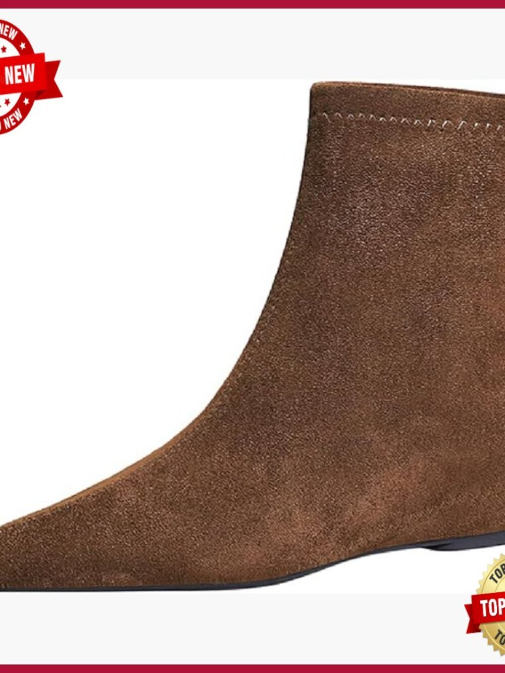 Suede Flat Ankle Boots Pointed Toe Back Zipper Retro Wedge Short Bootie Fall